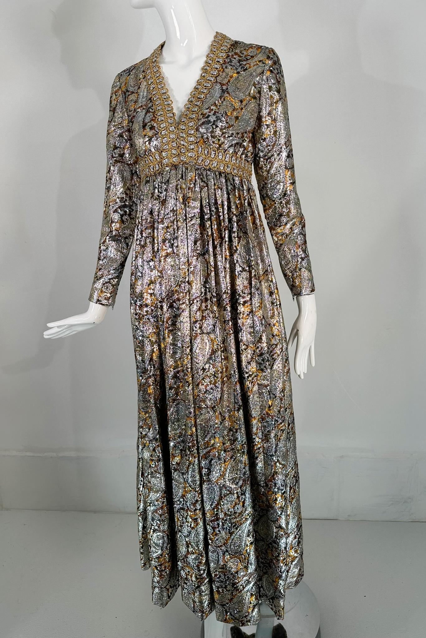 Kasper for Joan Leslie 1968 Documented Paisley Silk & Lurex Gown For Sale 7