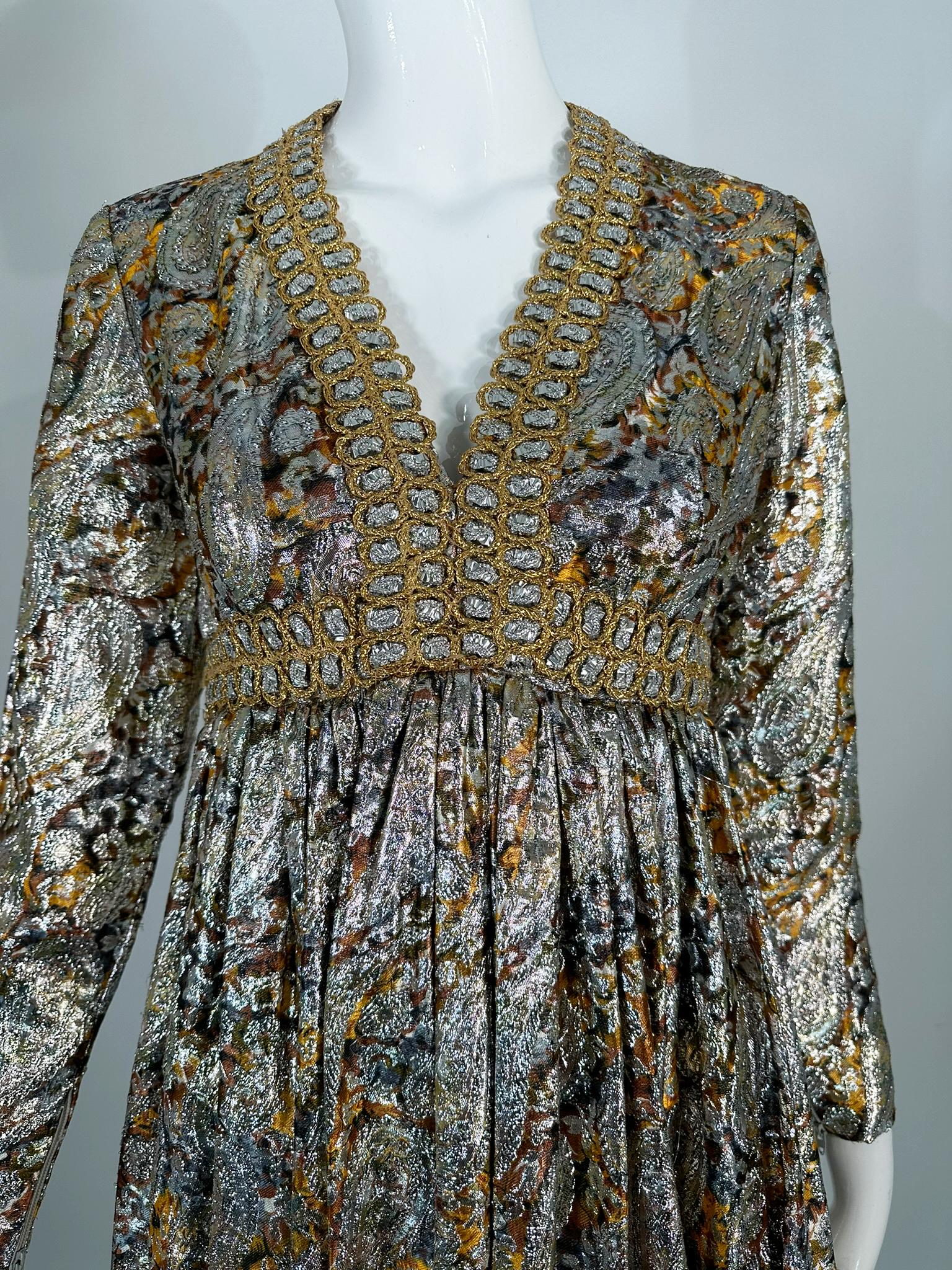 Kasper for Joan Leslie 1968 Documented Paisley Silk & Lurex Gown For Sale 8