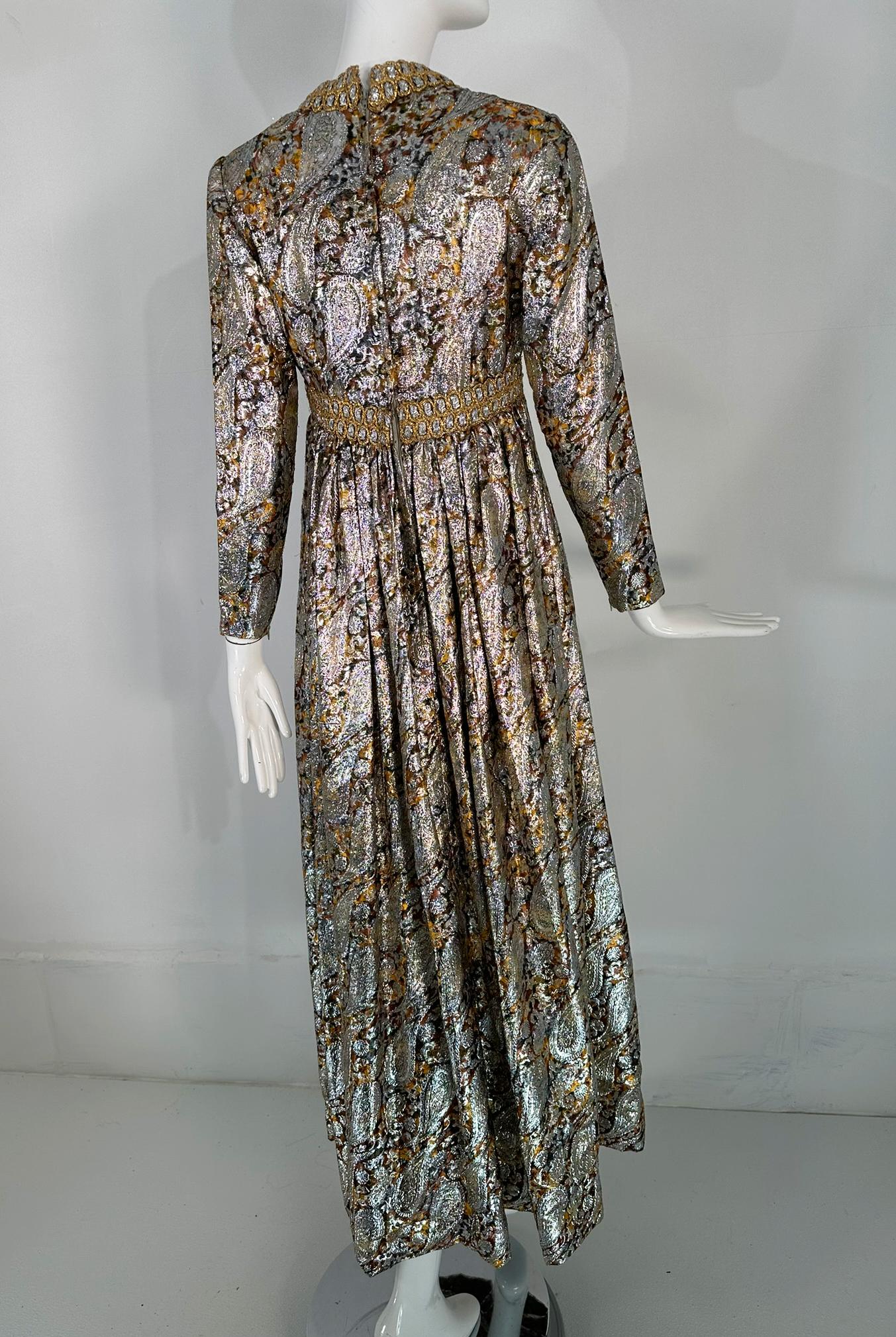 Kasper for Joan Leslie 1968 Documented Paisley Silk & Lurex Gown For Sale 1