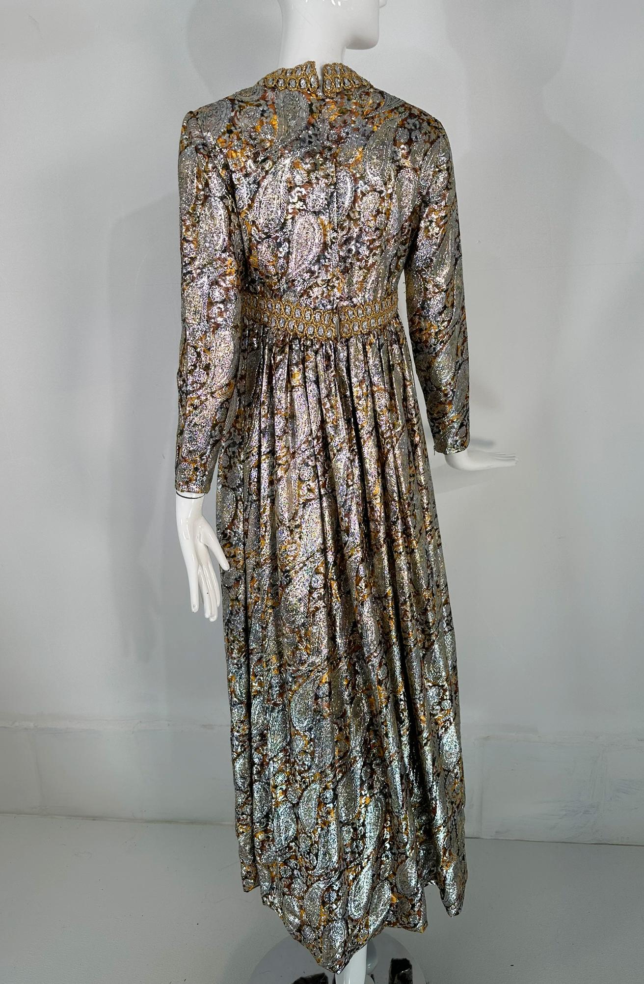 Kasper for Joan Leslie 1968 Documented Paisley Silk & Lurex Gown For Sale 2