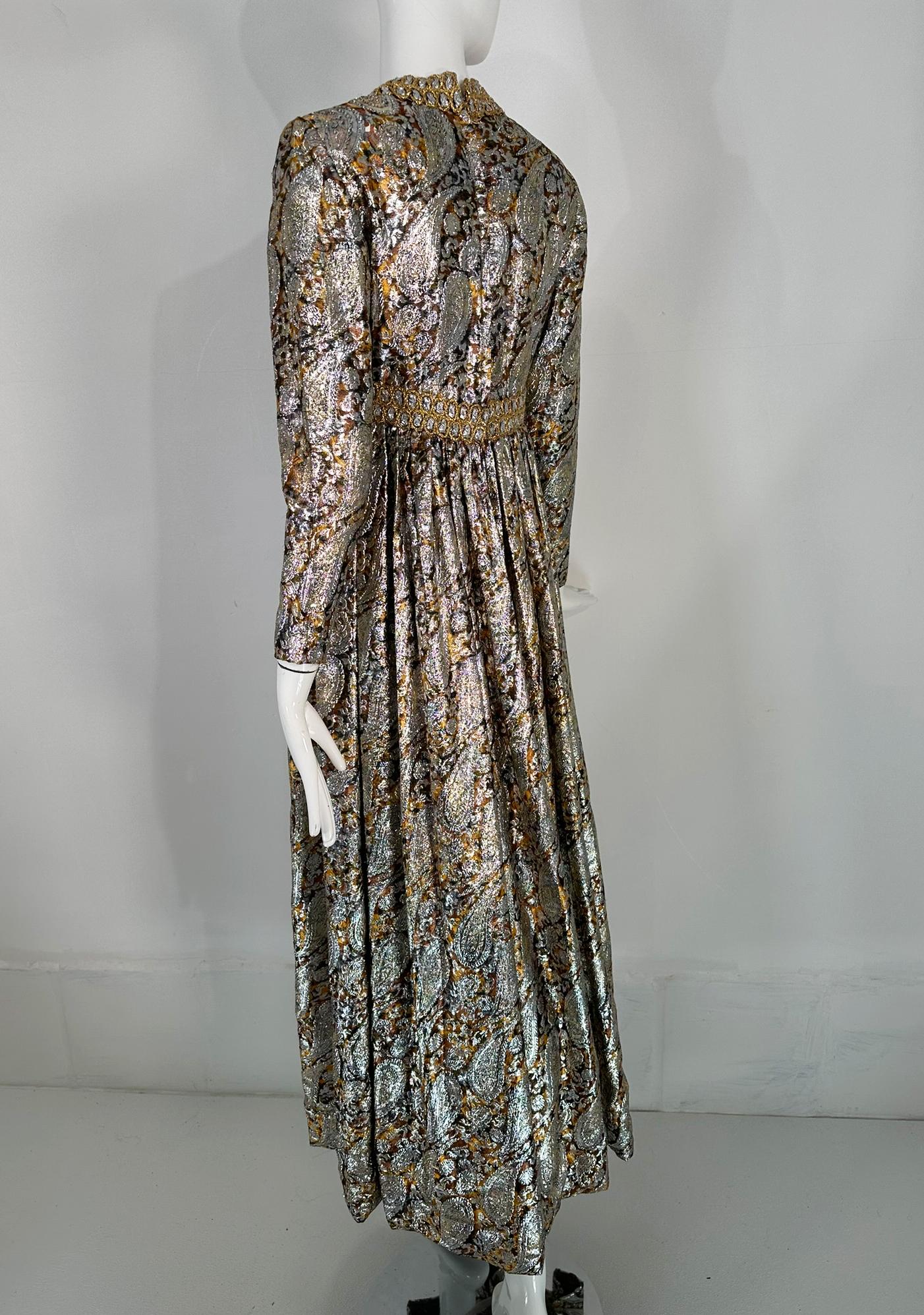 Kasper for Joan Leslie 1968 Documented Paisley Silk & Lurex Gown For Sale 3