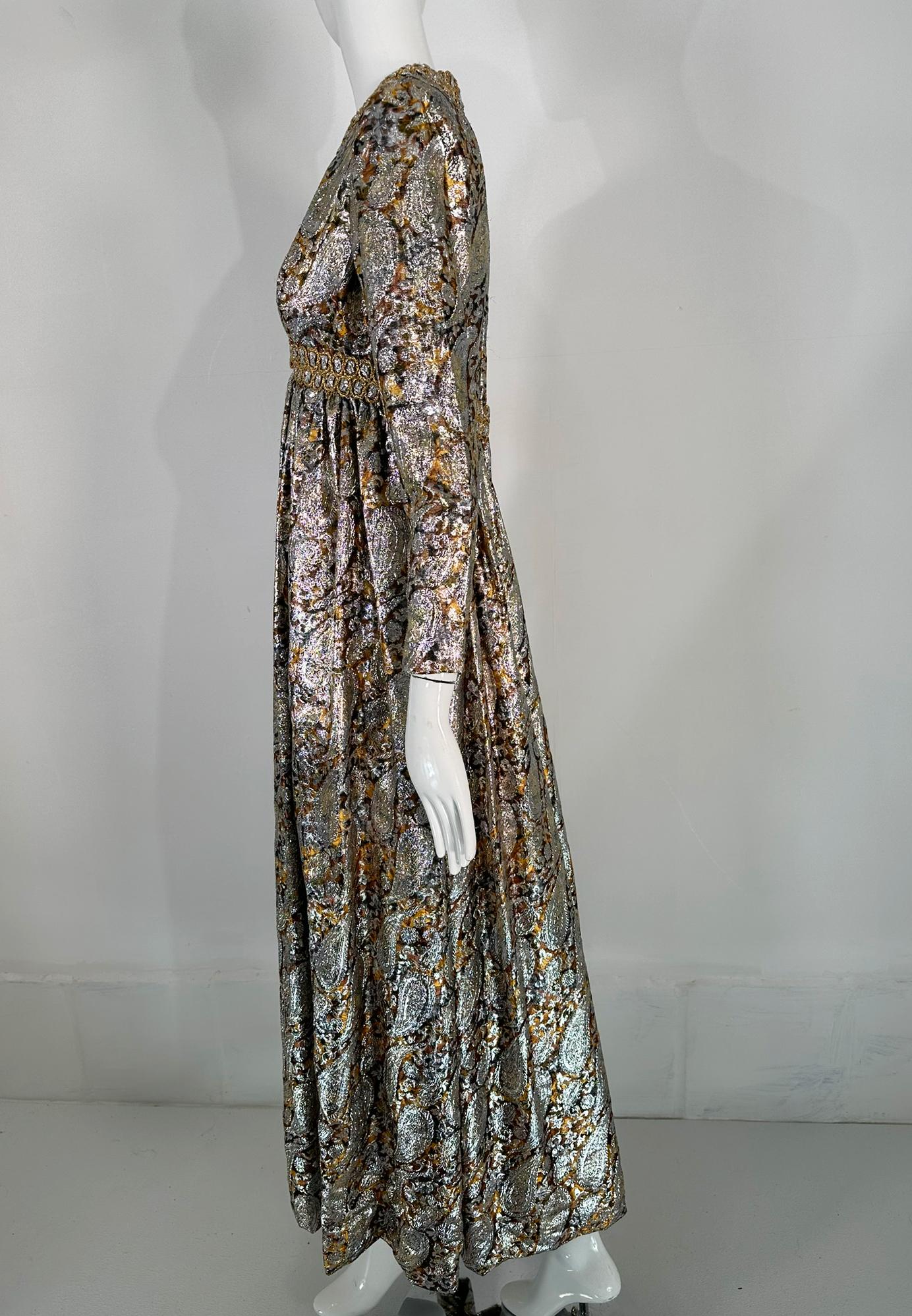 Kasper for Joan Leslie 1968 Documented Paisley Silk & Lurex Gown For Sale 4
