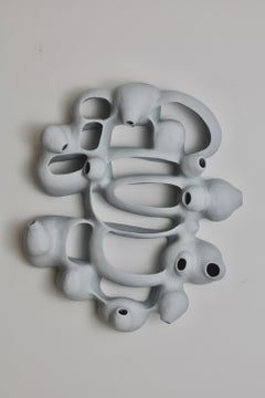 M2- Blue Grey Porcelain abstract geometric mural sculpture 