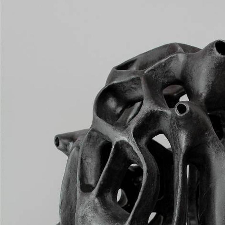 Untitled #19 - Black Porcelain geometric organic sculpture  - Sculpture by Joan Lurie