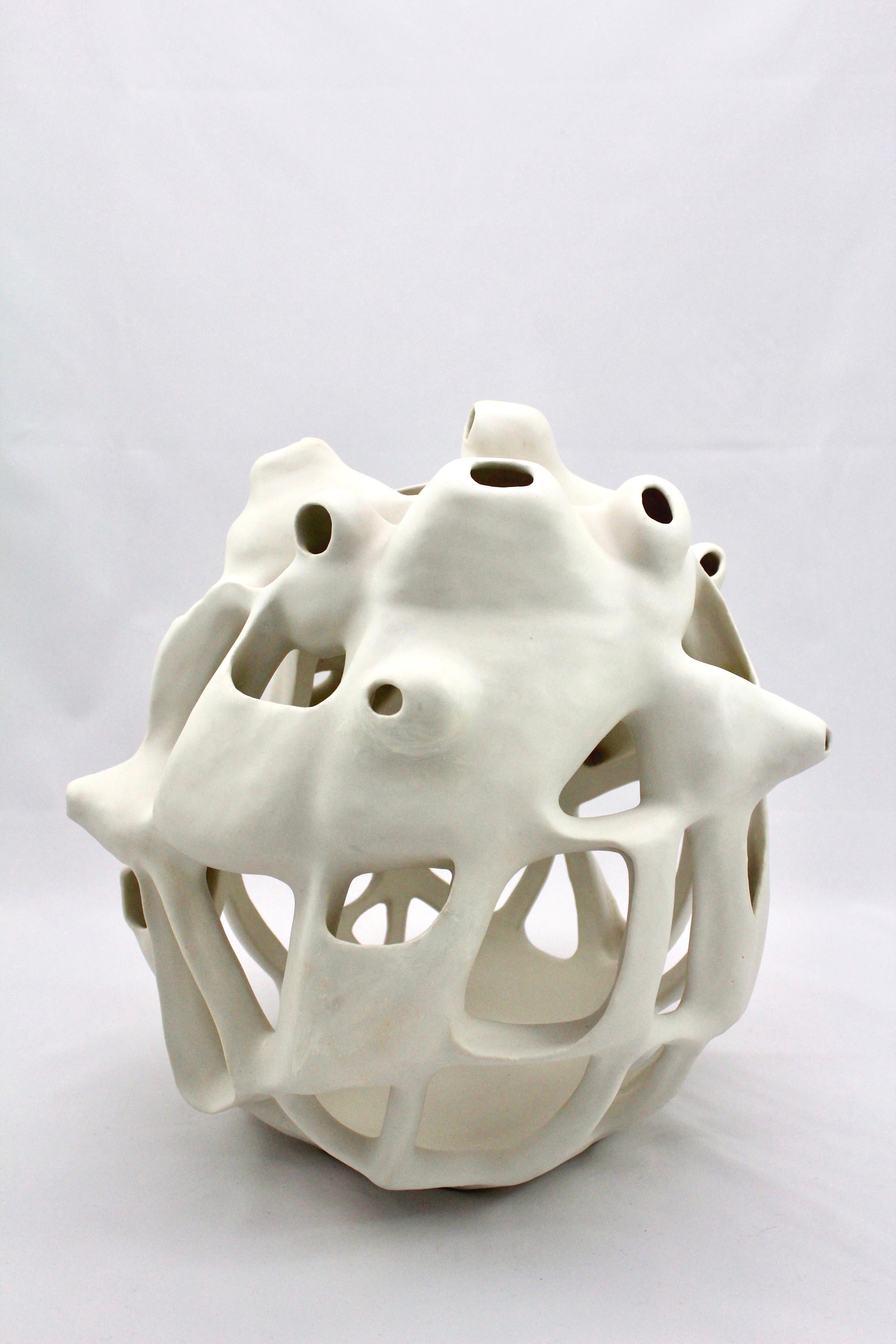 Untitled #2 - abstract geometric, organic white glazed porcelain sculpture 
