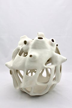 Untitled #2 - abstract geometric, organic white glazed porcelain sculpture