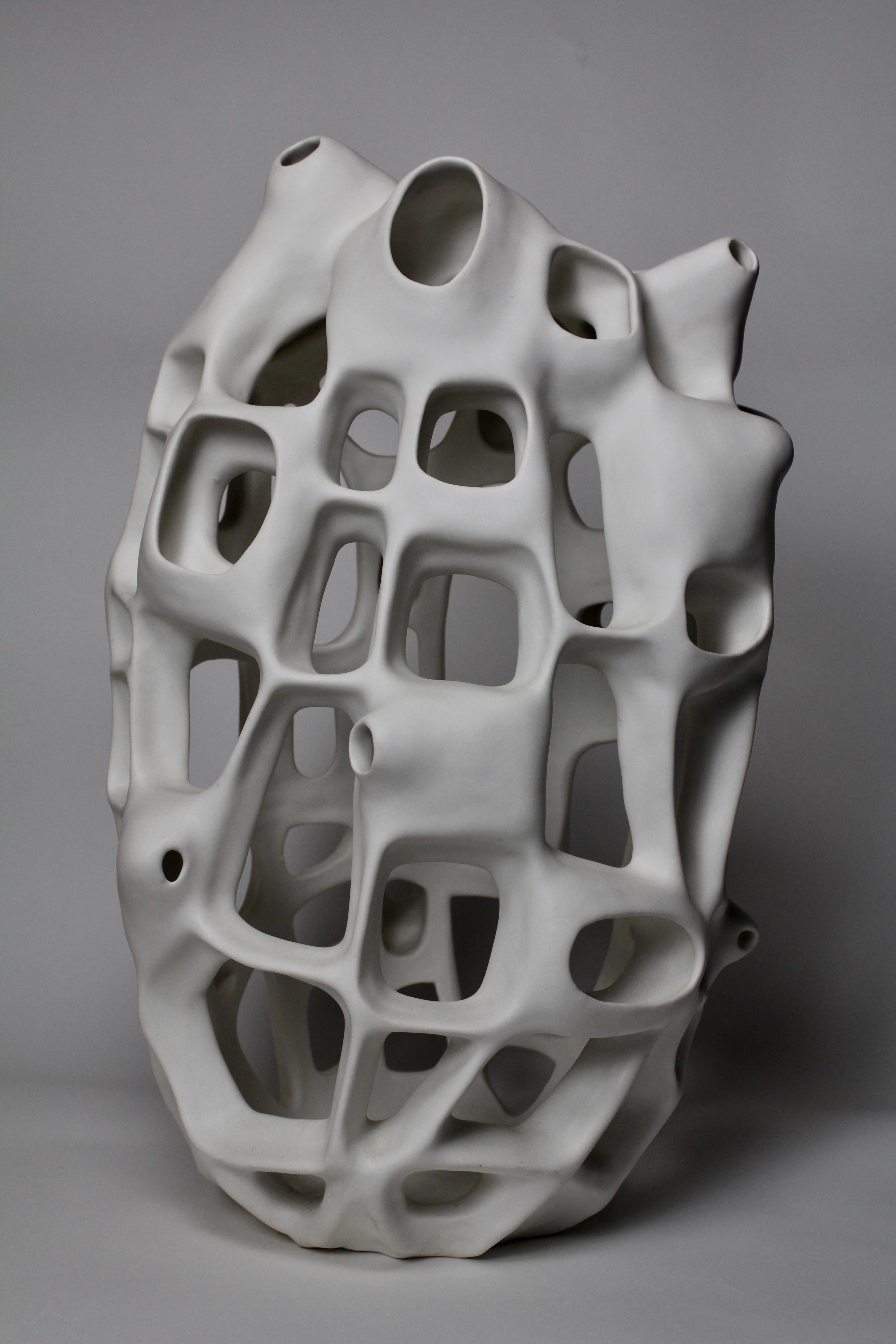 Joan Lurie Abstract Sculpture - Untitled #3751 - Porcelain geometric white sculpture 