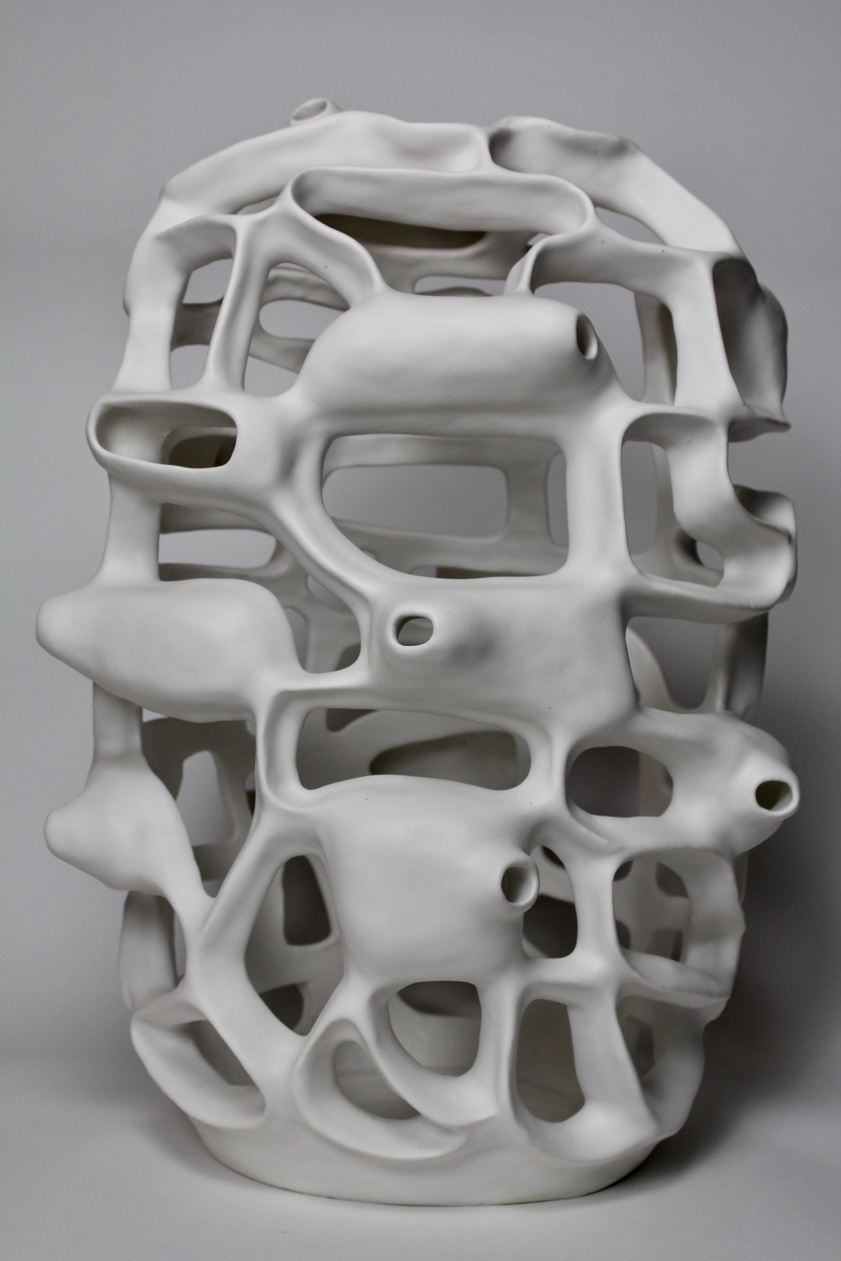 Joan Lurie Abstract Sculpture - Untitled #3761 - Porcelain geometric white sculpture