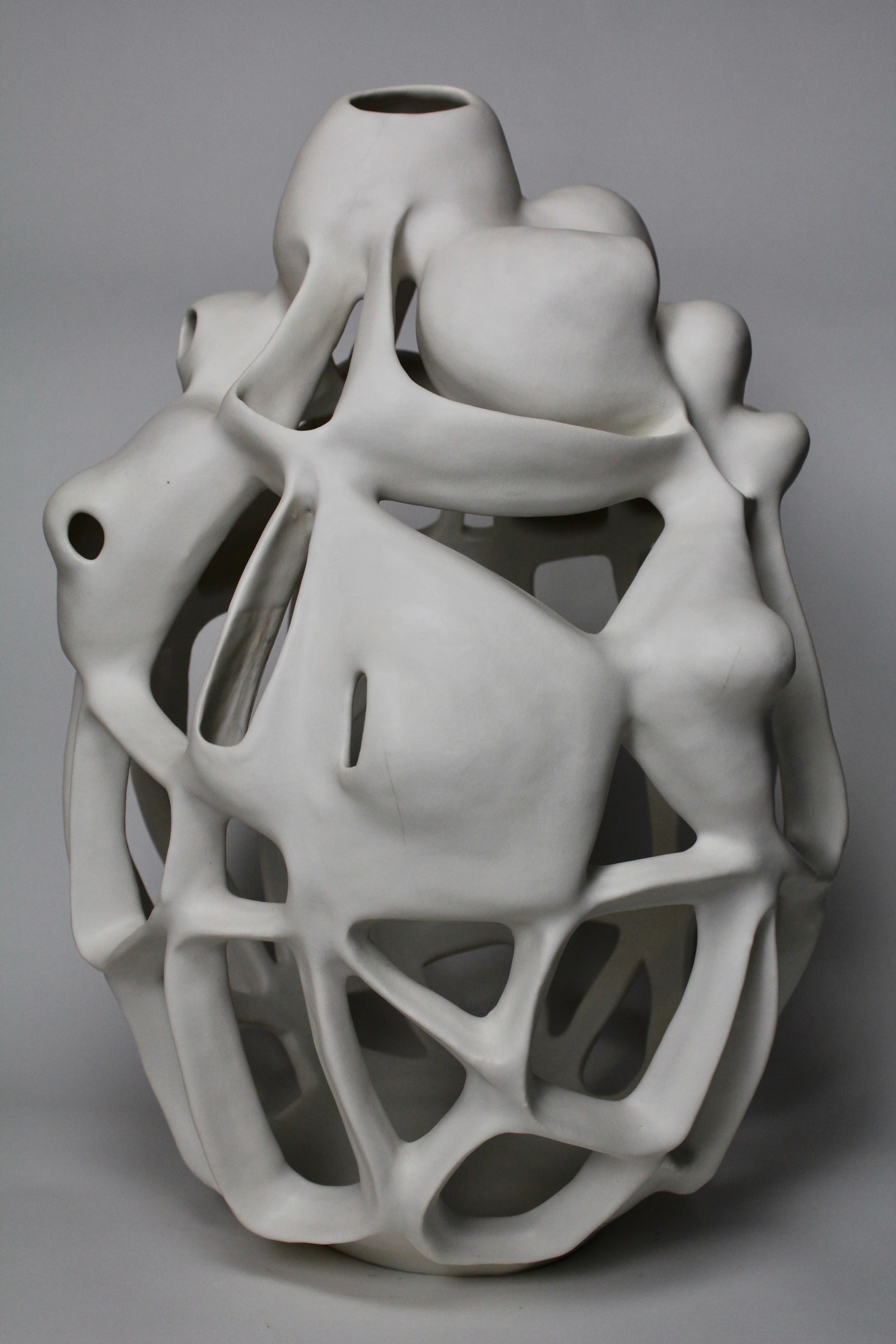 Joan Lurie Abstract Sculpture - Untitled #3780 - Porcelain geometric white sculpture 