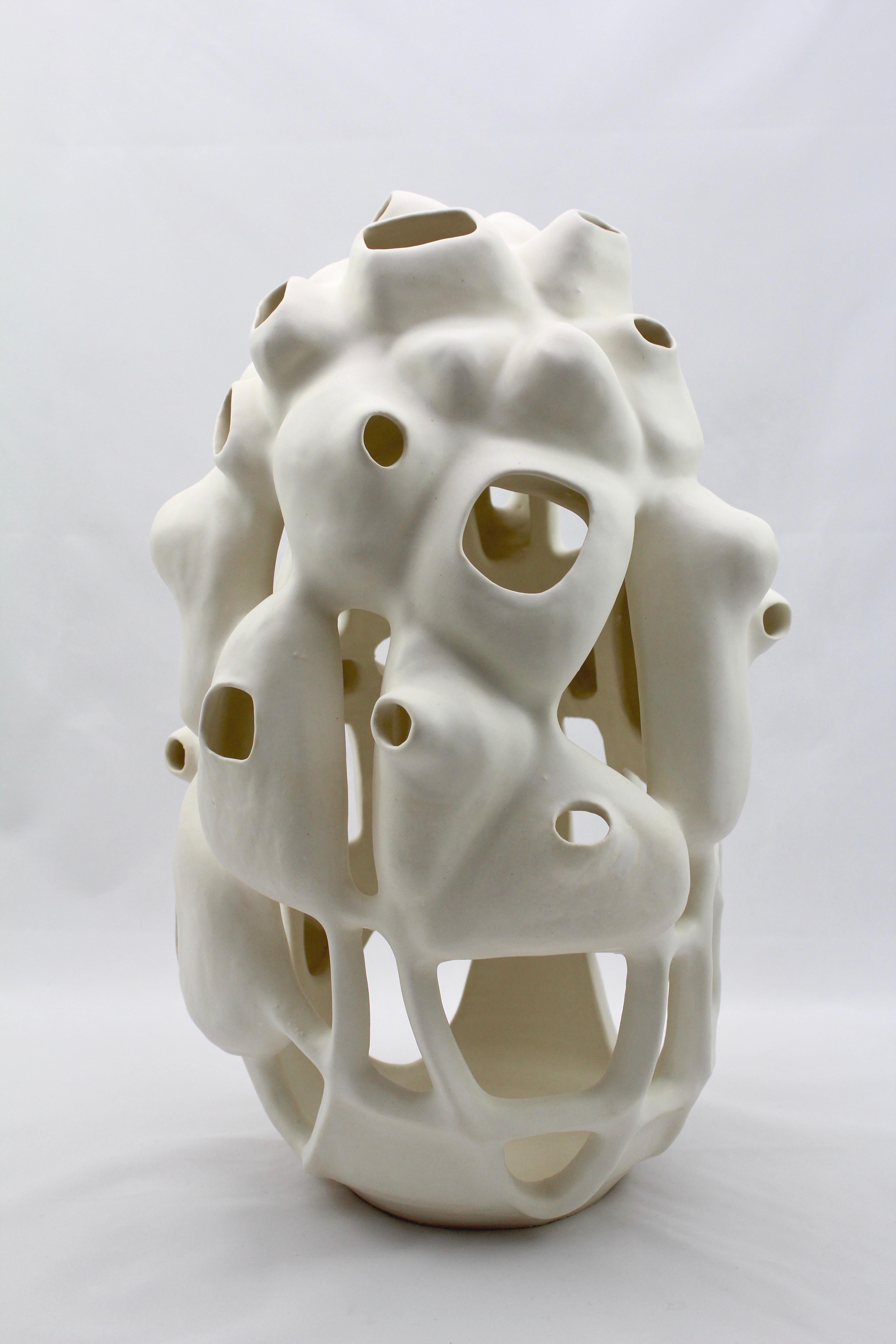Joan Lurie Abstract Sculpture - Untitled #4 - abstract geometric, organic white glazed porcelain sculpture 