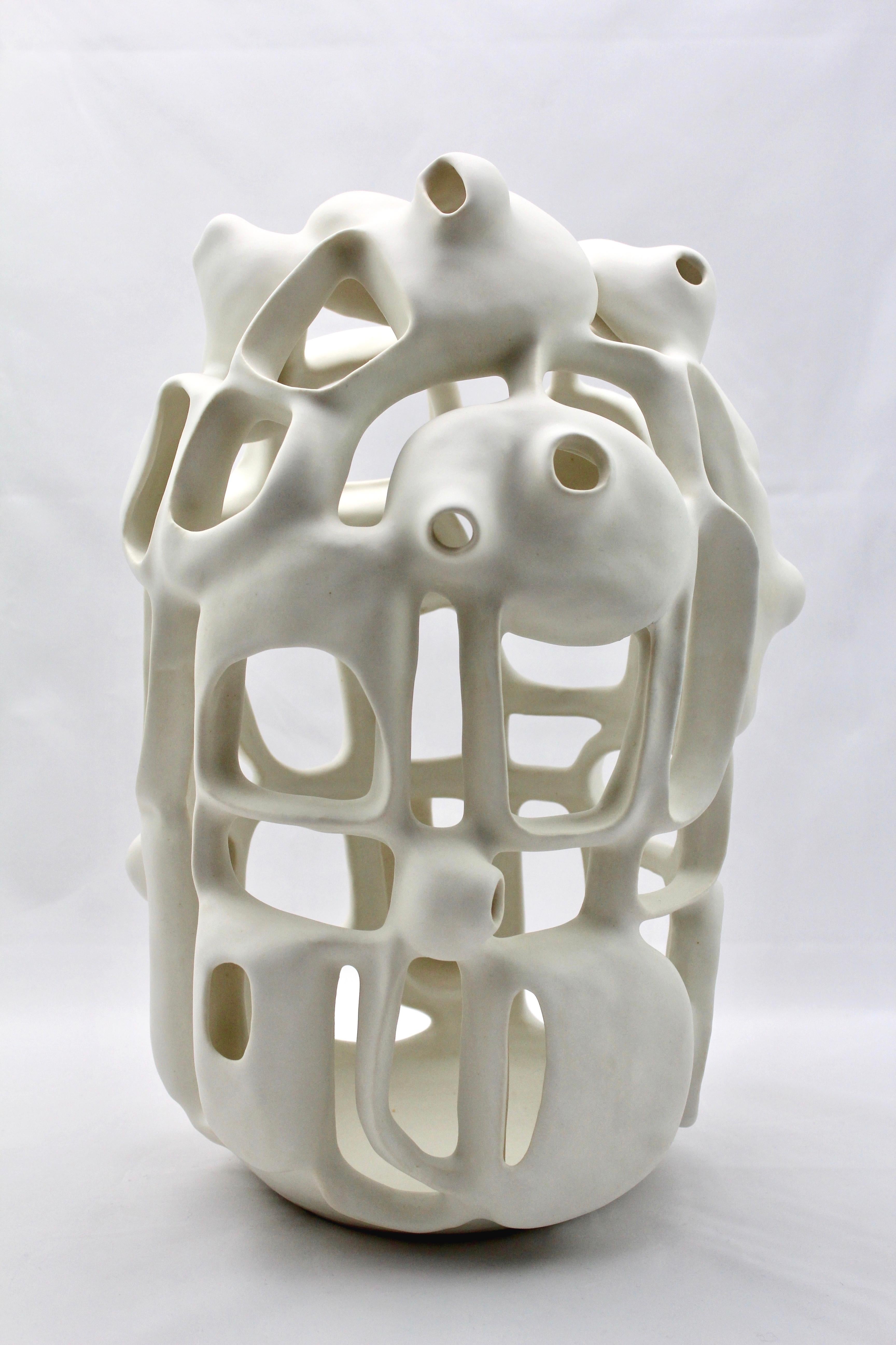 Untitled #5 - abstract geometric, organic white glazed porcelain sculpture 