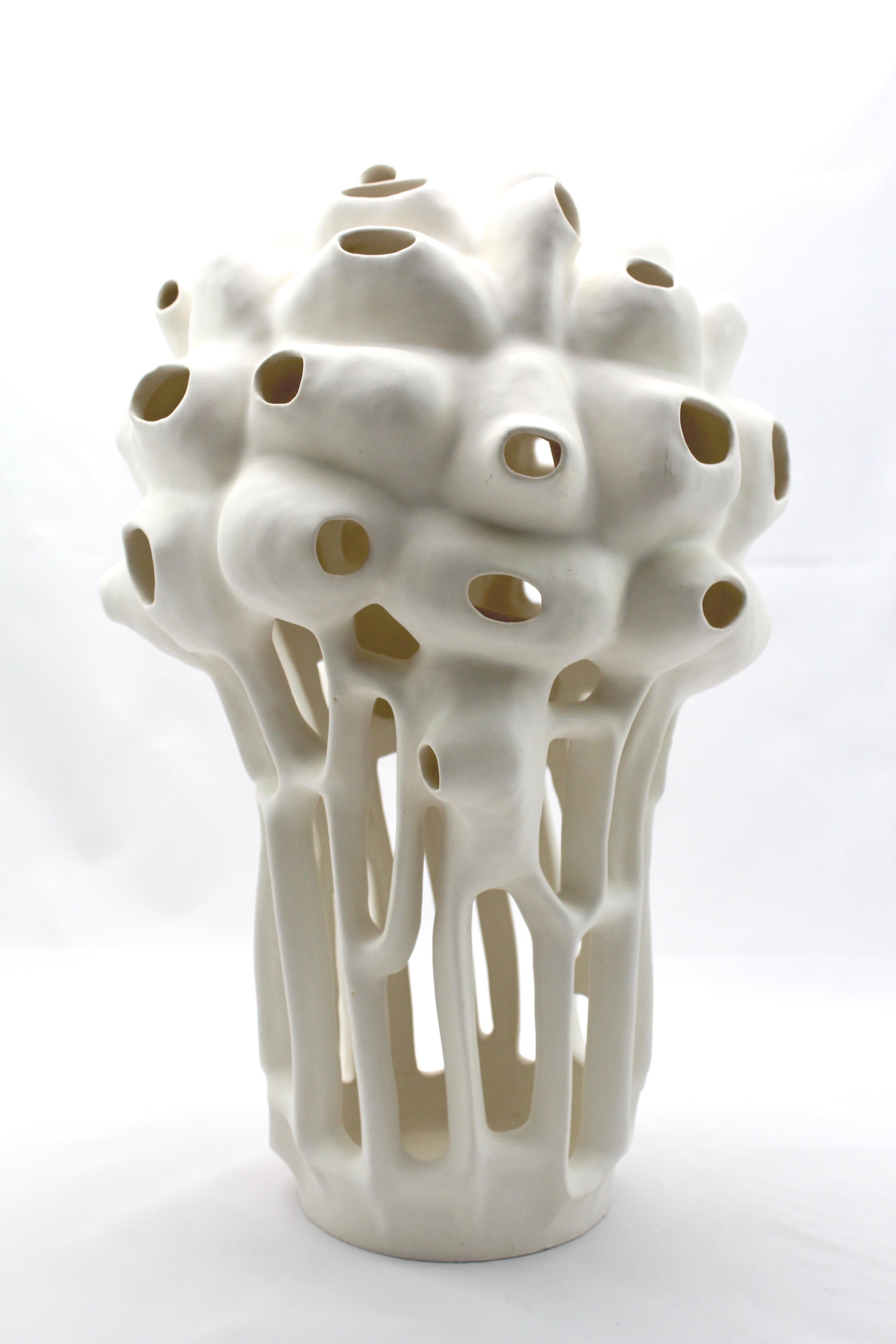 Untitled #6 - abstract geometric, organic white glazed porcelain sculpture 