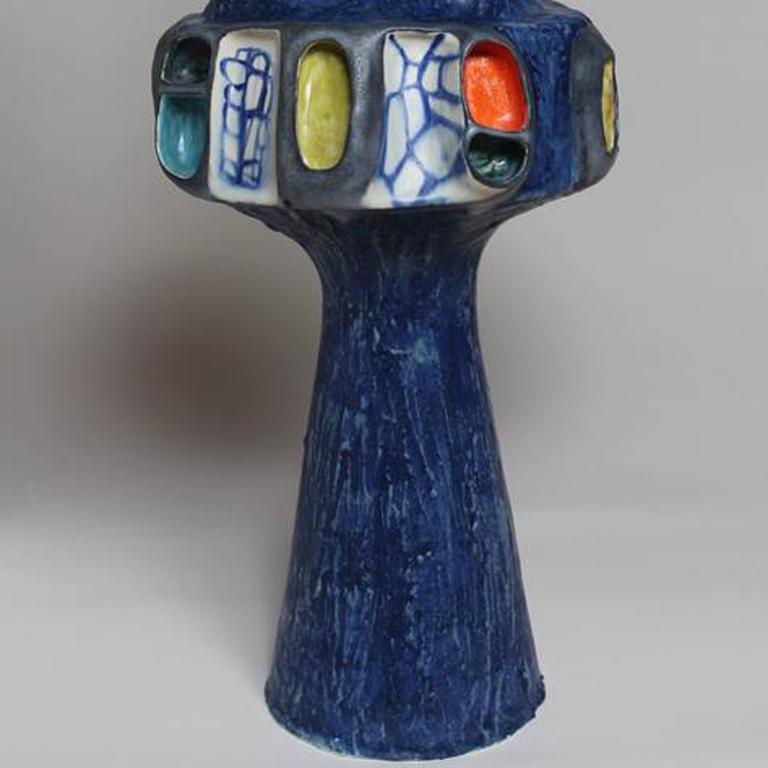 untitled- blue contemporary abstract geometric porcelain scupture - Abstract Geometric Sculpture by Joan Lurie