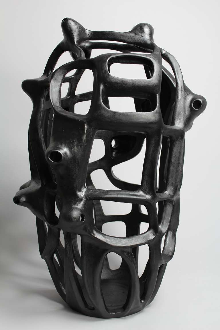 VO5 - Black Porcelain geometric free standing sculpture  - Sculpture by Joan Lurie