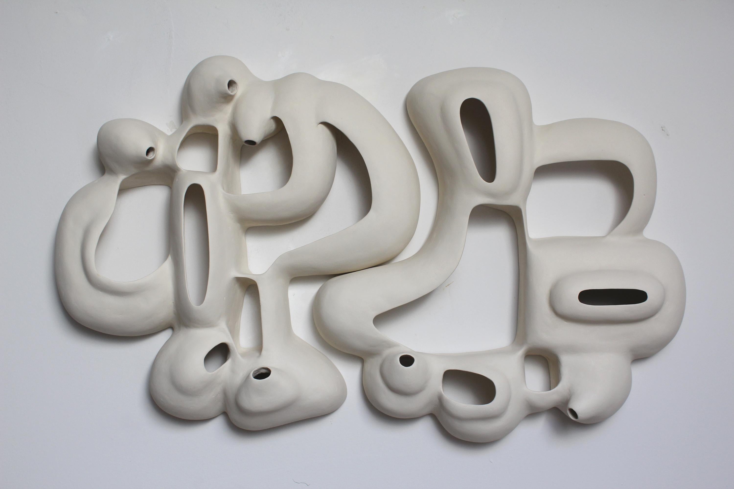 Wall 24-1- White porcelain abstract geometric organic style mural sculpture