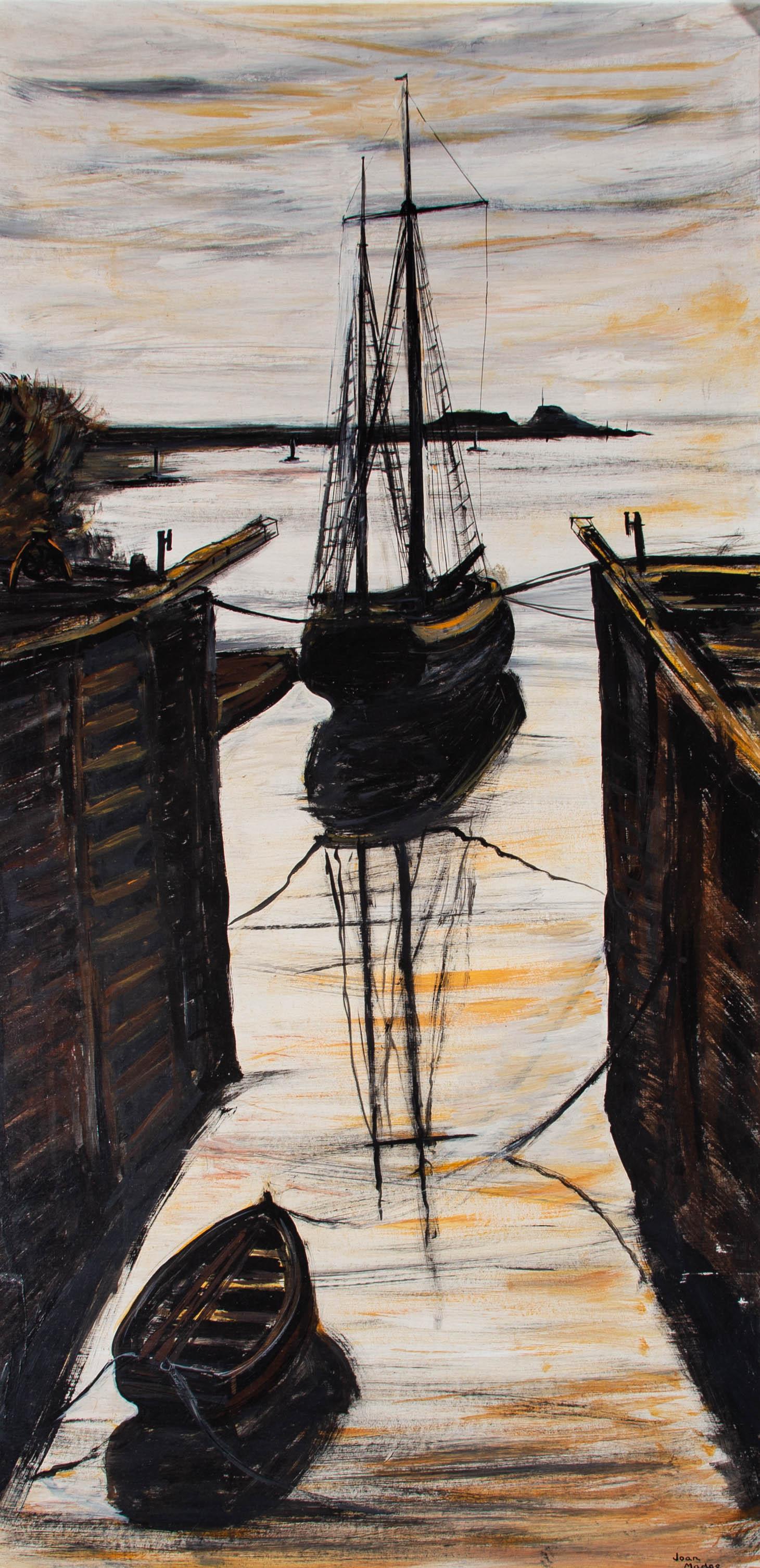 Joan Madge - Olio del XX secolo, Barca al porto di Bude 1