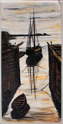 Joan Madge - Olio del XX secolo, Barca al porto di Bude