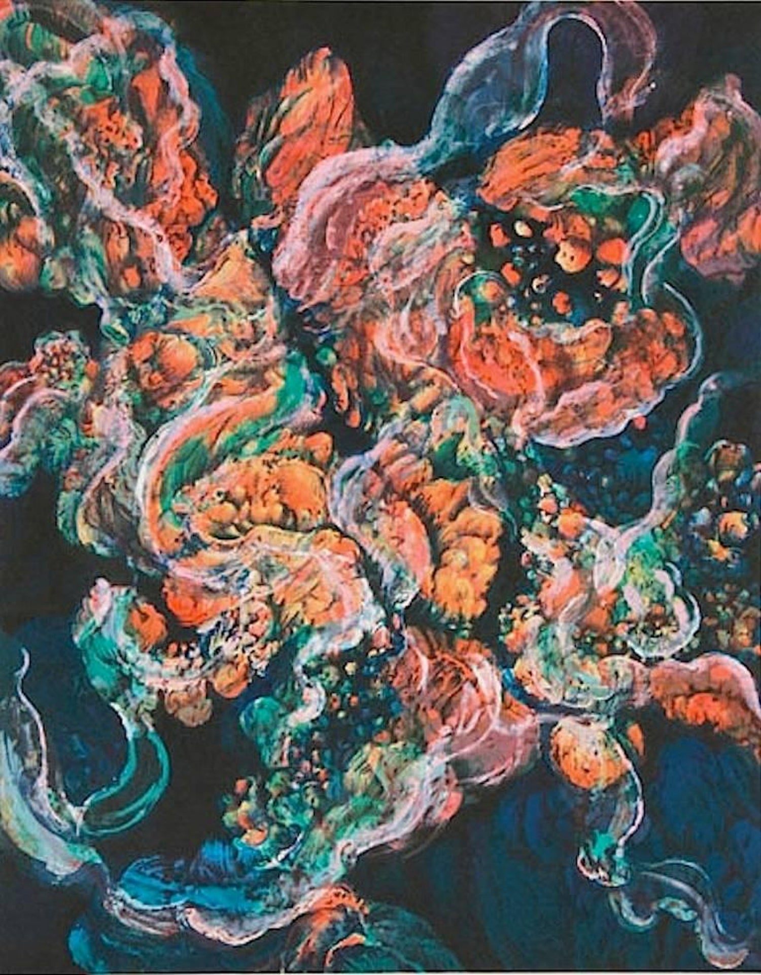 Coral 19 Coral Pink Blue Green Original Lithograph Nature Abstract Coral Reef