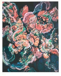 Coral 19: Peach Pink, Blue Green, Signed Lithograph, Nature Abstract Coral Reef