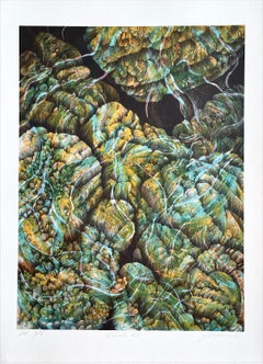 Corallo 27 Acqua, Giallo, Litografia firmata, Nature astratta, Barriera corallina, Oceano