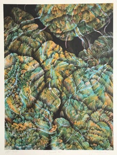 Coral 27 Aqua, Yellow, Signed Lithograph, Nature Abstract, Coral Reef, Ocean