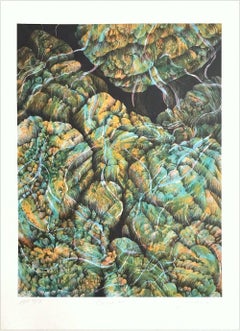 Coral 27: Aqua, Yellow, Signed Lithograph, Nature Abstract, Coral Reef, Water