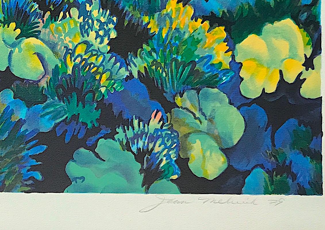 CORAL 3 - Blue, Signed Lithograph, Nature Abstract Coral Reef, Yellow Green Blue - Contemporary Print by Joan Melnick