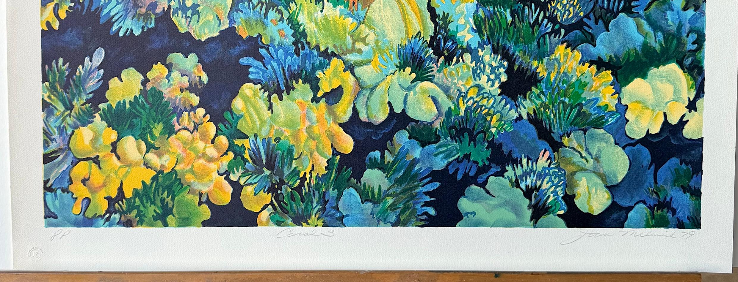 CORAL 3 - Azul, Litografía Firmada, Naturaleza Abstracta Arrecife de Coral, Amarillo Verde Azul en venta 3