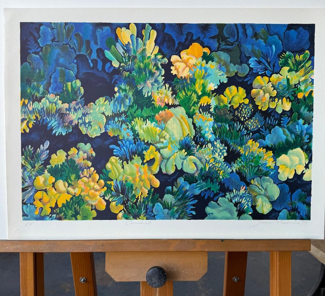 CORAL 3 - Azul, Litografía Firmada, Naturaleza Abstracta Arrecife de Coral, Amarillo Verde Azul en venta 4
