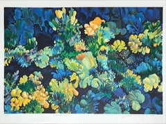 CORAL 3 - Bleu, Lithographie signée, Nature Abstract Coral Reef, Yellow Green Blue