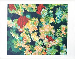 CORAL 7 Dark Green, Red, Signed Lithograph, Nature Abstract Coral Reef Sea Life