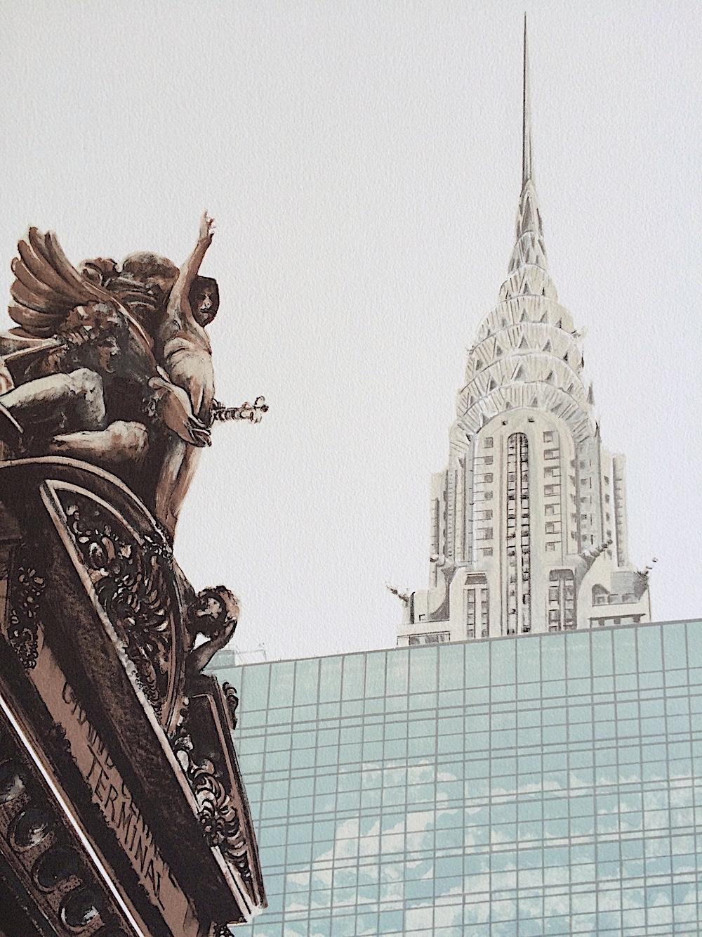 NEW YORK CITY: GRAND HYATT Signed Lithograph NYC Building Grand Central Terminal - Print by Joan Melnick