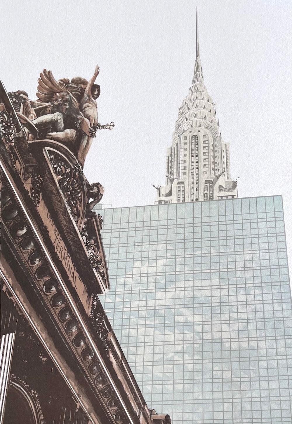 NEW YORK CITY: GRAND HYATT è una litografia originale disegnata a mano creata nel 1983 dall'artista newyorkese Joan Melnick. NEW YORK CITY: GRAND HYATT si ispira agli elementi architettonici del Grand Central Terminal e del Grand Hyatt Hotel, NYC