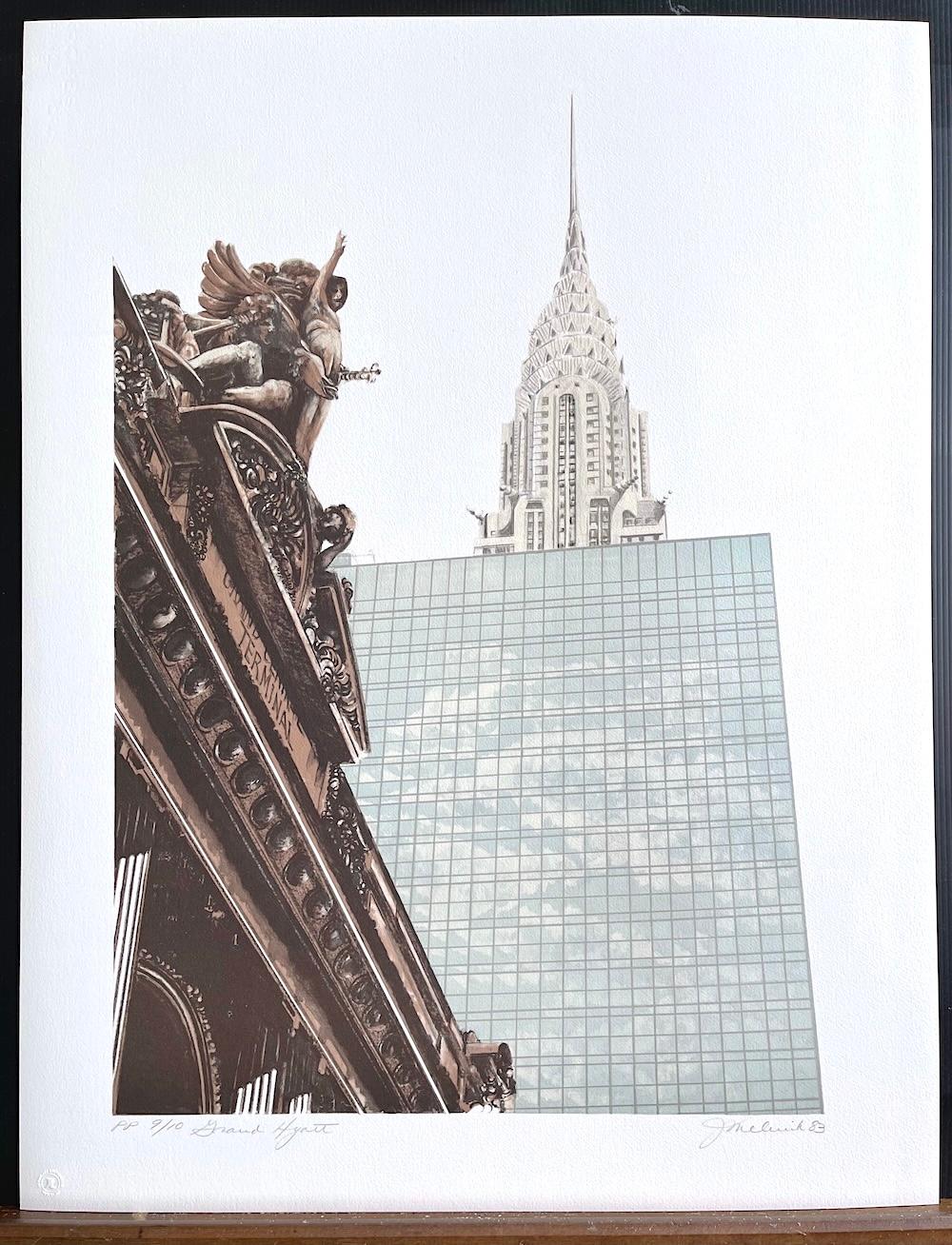 Litografia firmata NEW YORK CITY GRAND HYATT, Grand Central Terminal, punto di riferimento di NYC in vendita 3