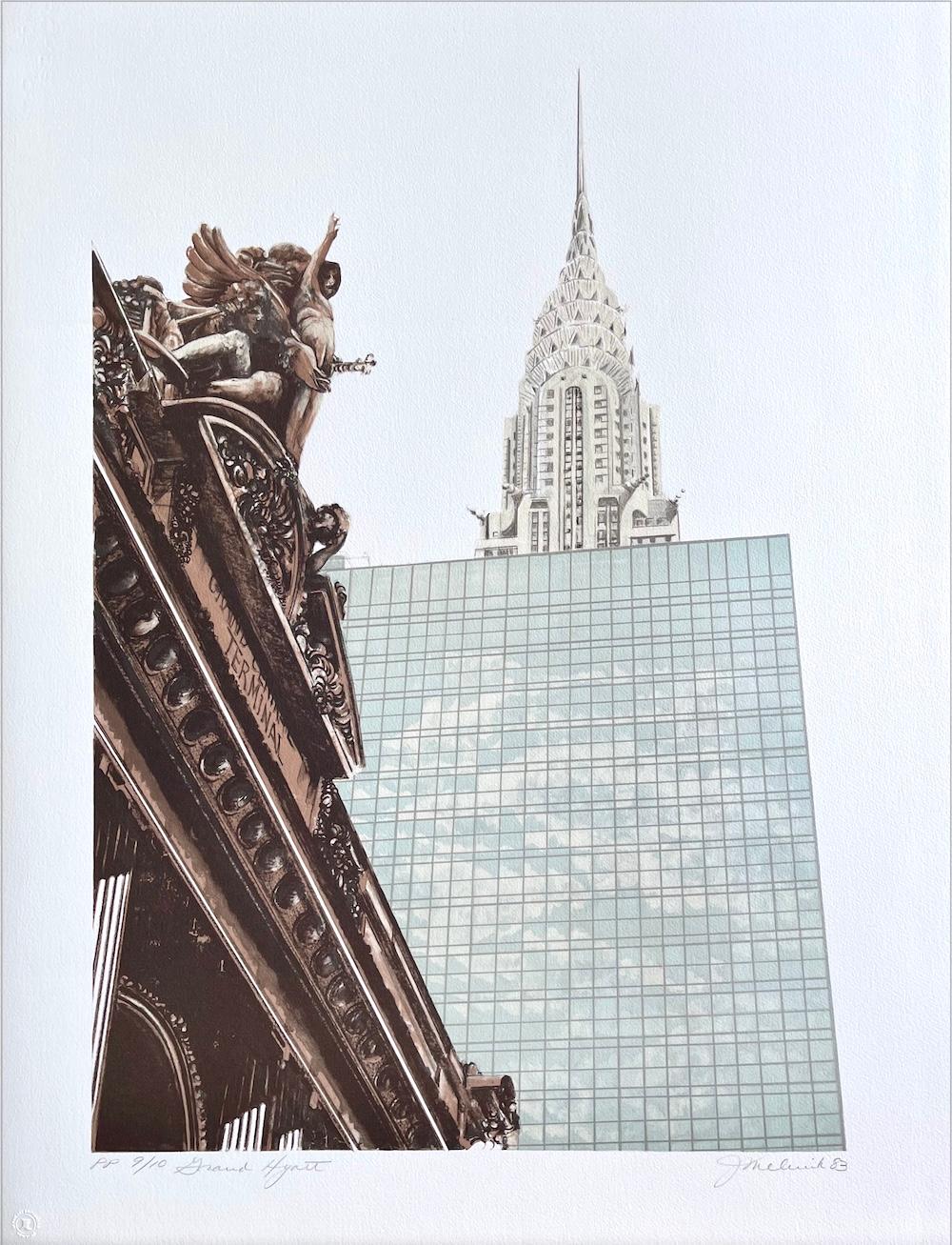 CIUDAD DE NUEVA YORK GRAND HYATT Litografía firmada, Grand Central Terminal NYC Landmark