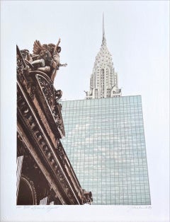 Litografia firmata NEW YORK CITY GRAND HYATT, Grand Central Terminal, punto di riferimento di NYC