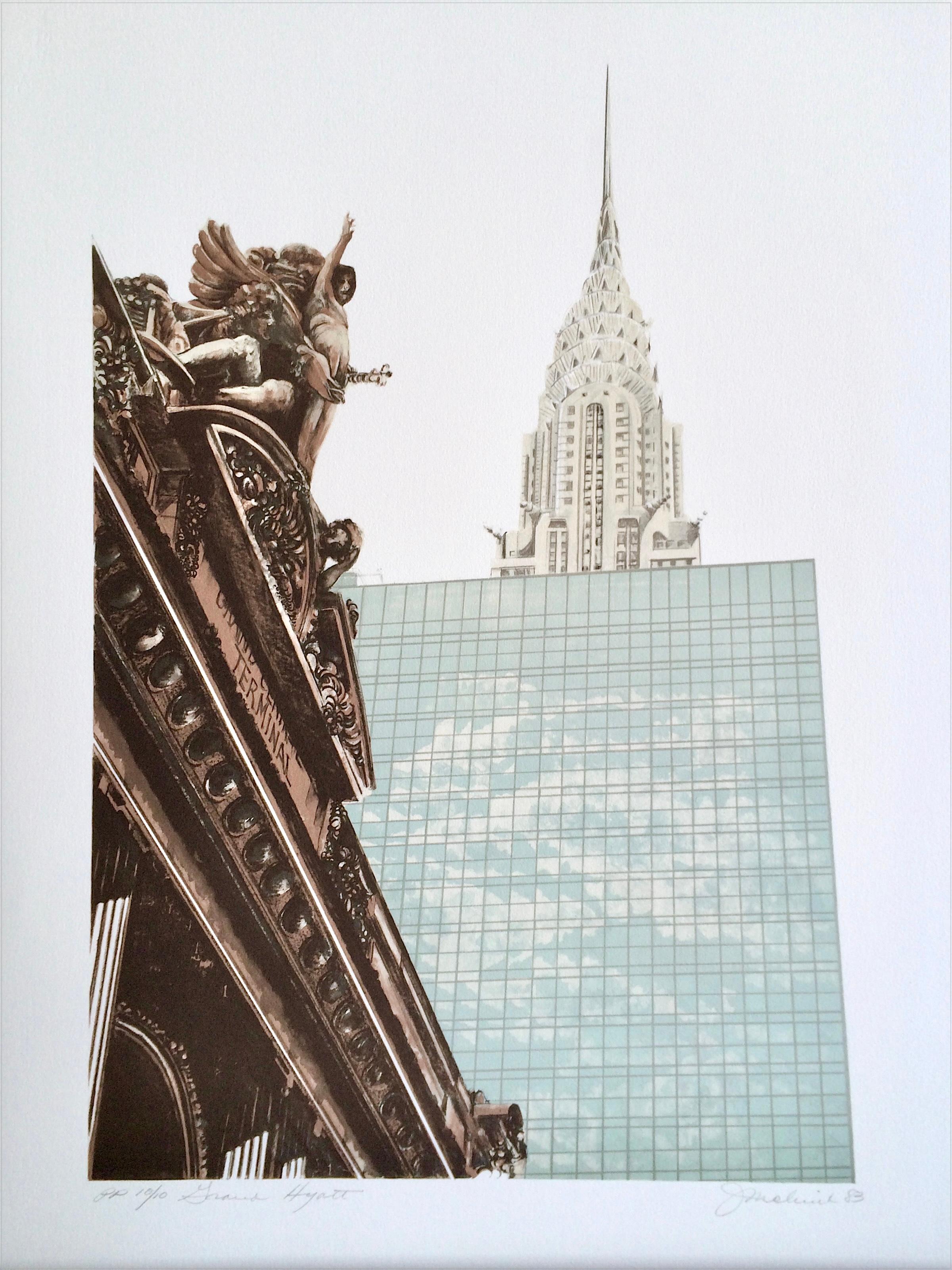 NEW YORK CITY GRAND HYATT Signed Lithograph, Grand Central Terminal NYC Landmark