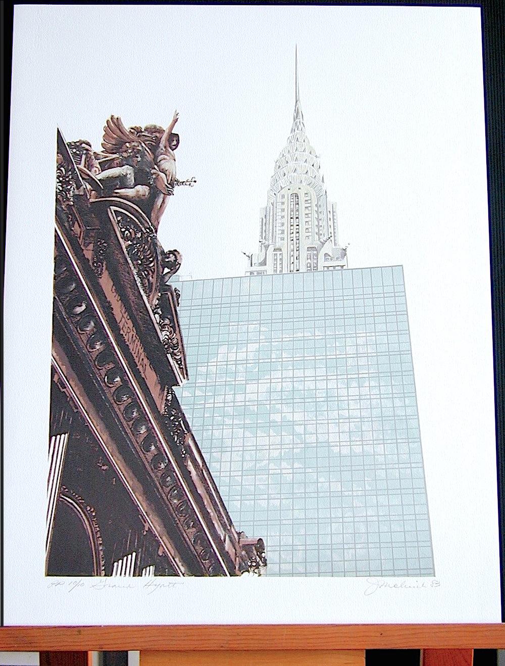 NEW YORK CITY: GRAND HYATT Signed Lithograph NYC Building Grand Central Terminal - Contemporary Print by Joan Melnick