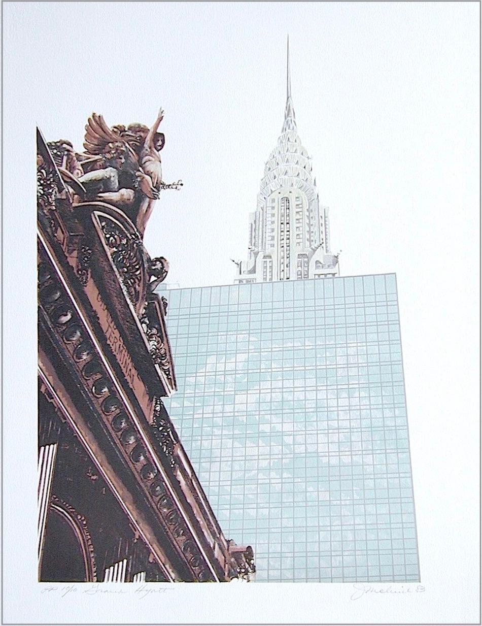NEW YORK CITY: GRAND HYATT Signed Lithograph NYC Building Grand Central Terminal