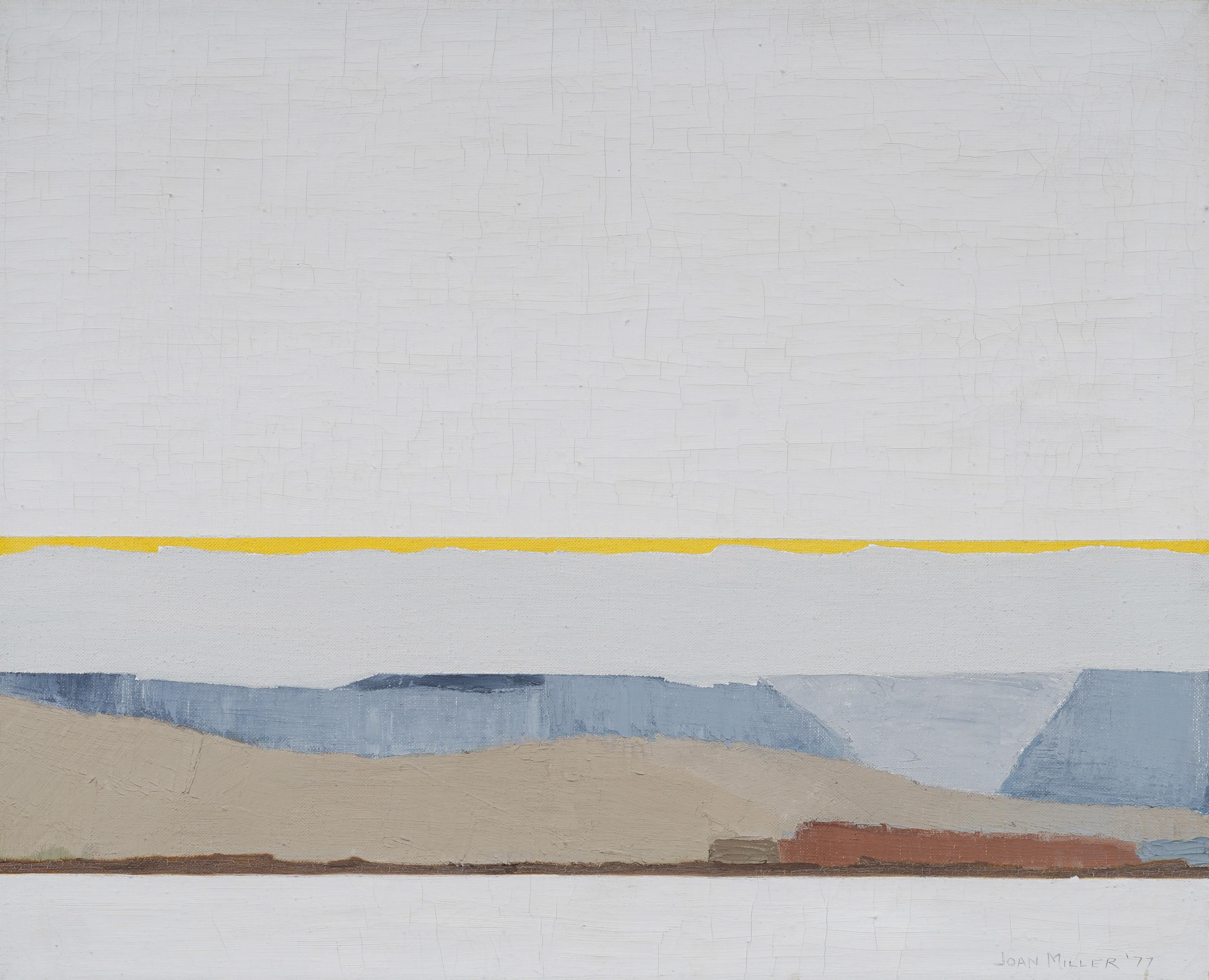 Antico dipinto ad olio di paesaggio astratto minimalista americano modernista incorniciato - Painting Astratto di Joan Miller