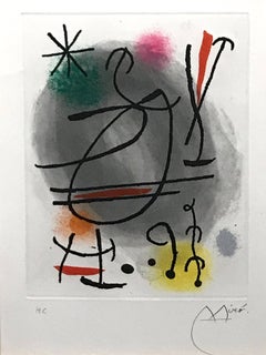 Joan Miró Abstract Color Etching on Rives Paper, from Book “Vingt-Deux Poèmes”