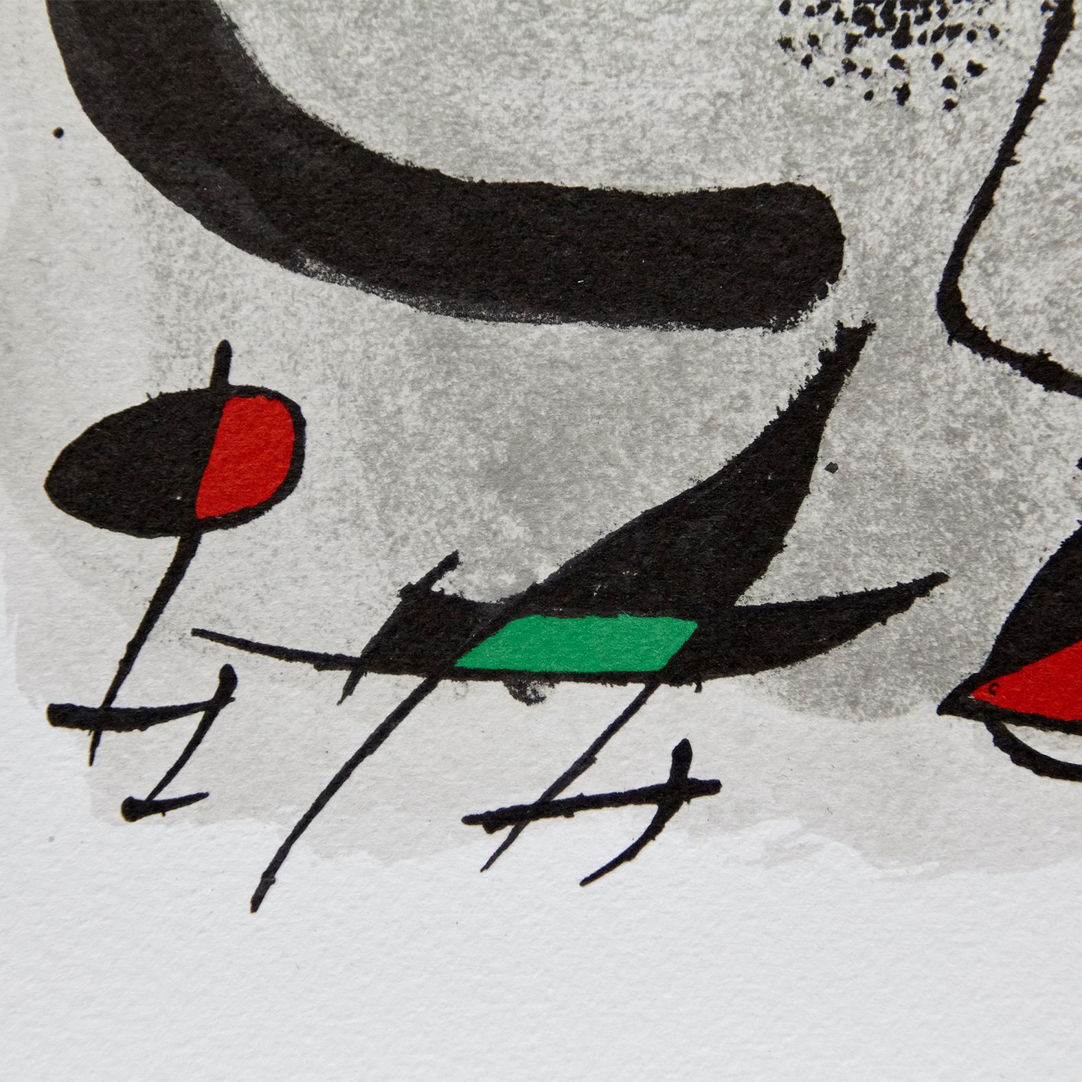 European Joan Miro, Abstract, Black Red Green Yellow Photolithography For Sale