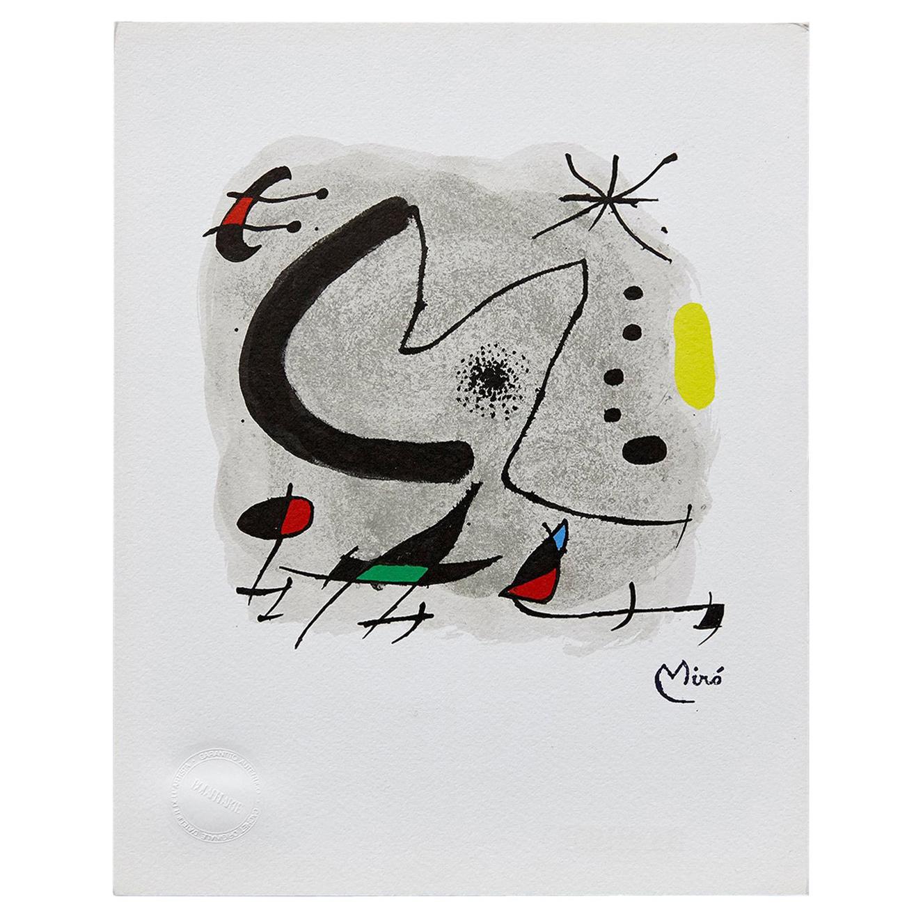 Joan Miro, photolithographie abstraite noire, rouge, verte et jaune en vente