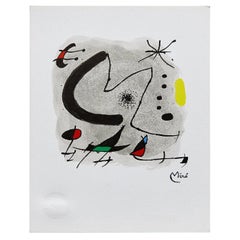 Joan Miro, photolithographie abstraite noire, rouge, verte et jaune