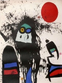 Joan Miró Abstract Color Lithograph 38" x 29" Mid Century Modern Framed Art