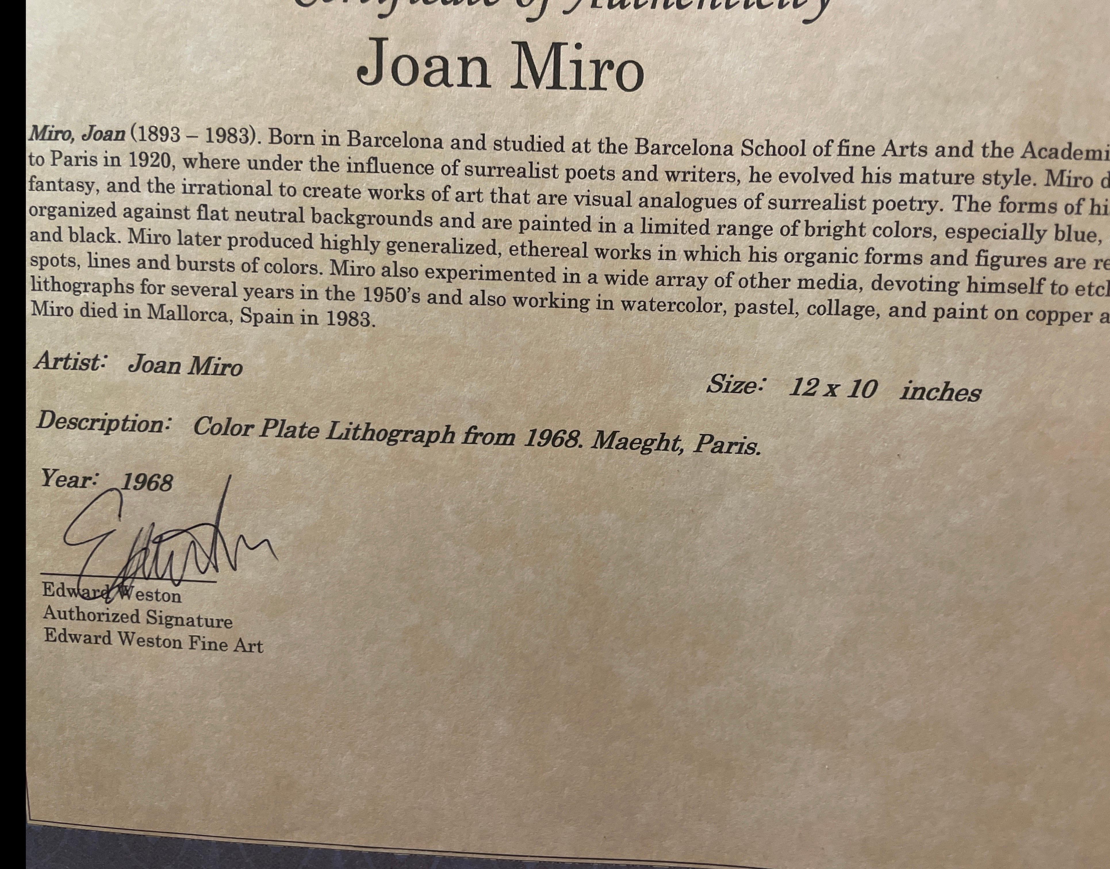 Joan Miro Farbplatten-Lithographie (Papier) im Angebot