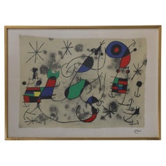 Retro Joan Miró, Composition, Color Lithograph, 1960s, Framed