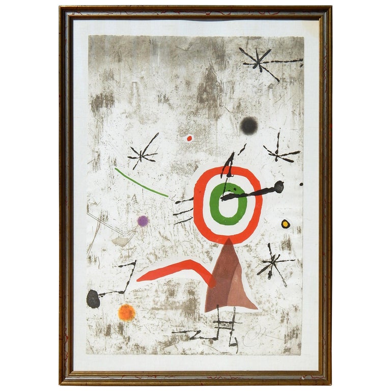 Joan Miro Etching Aquatint And Collage 1979 Personatge Estels Vll For Sale At 1stdibs