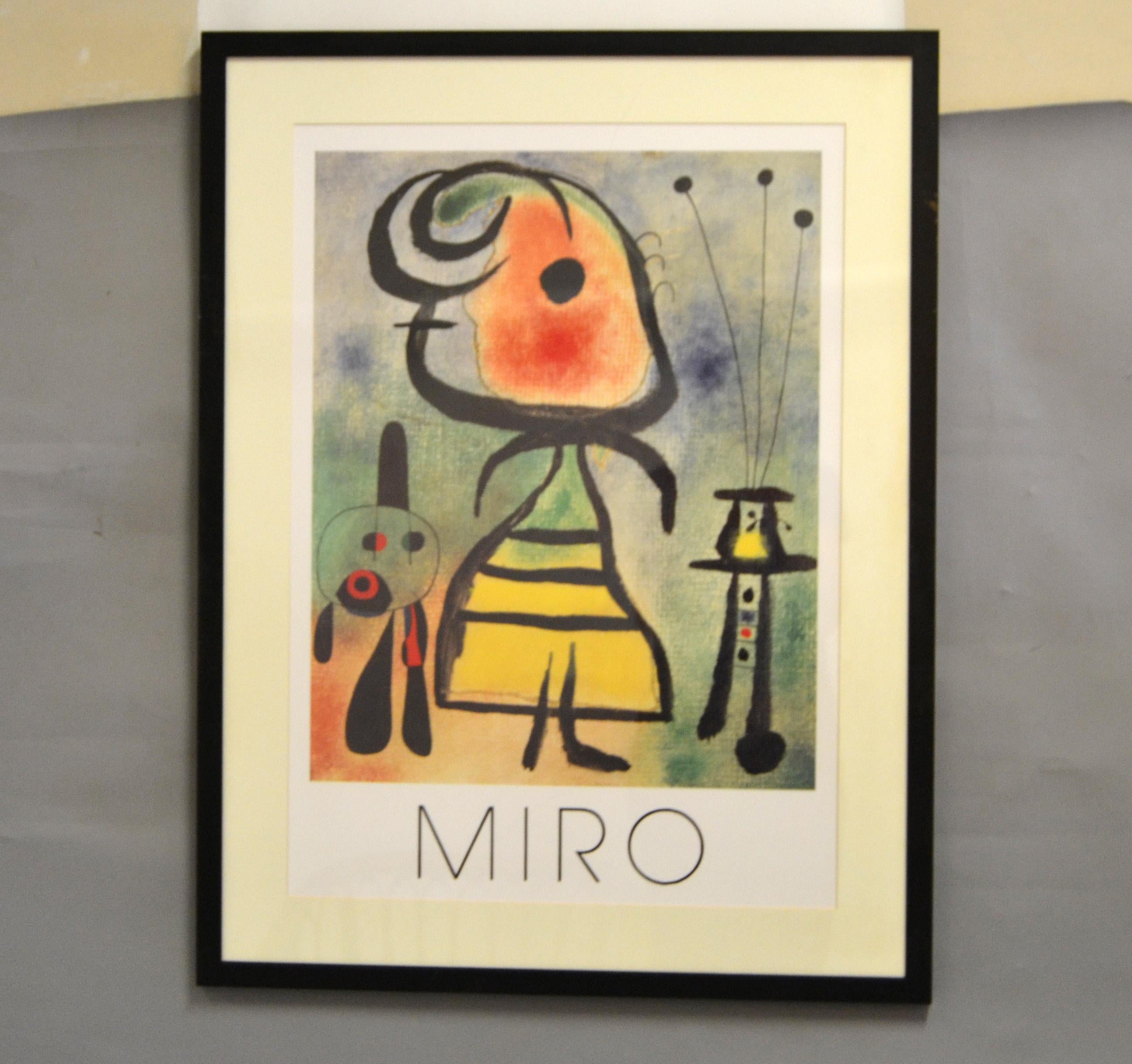 English Joan Miró Femme Et Chat Lithograph Framed Printed Wall Art England 1989 Cartoon For Sale
