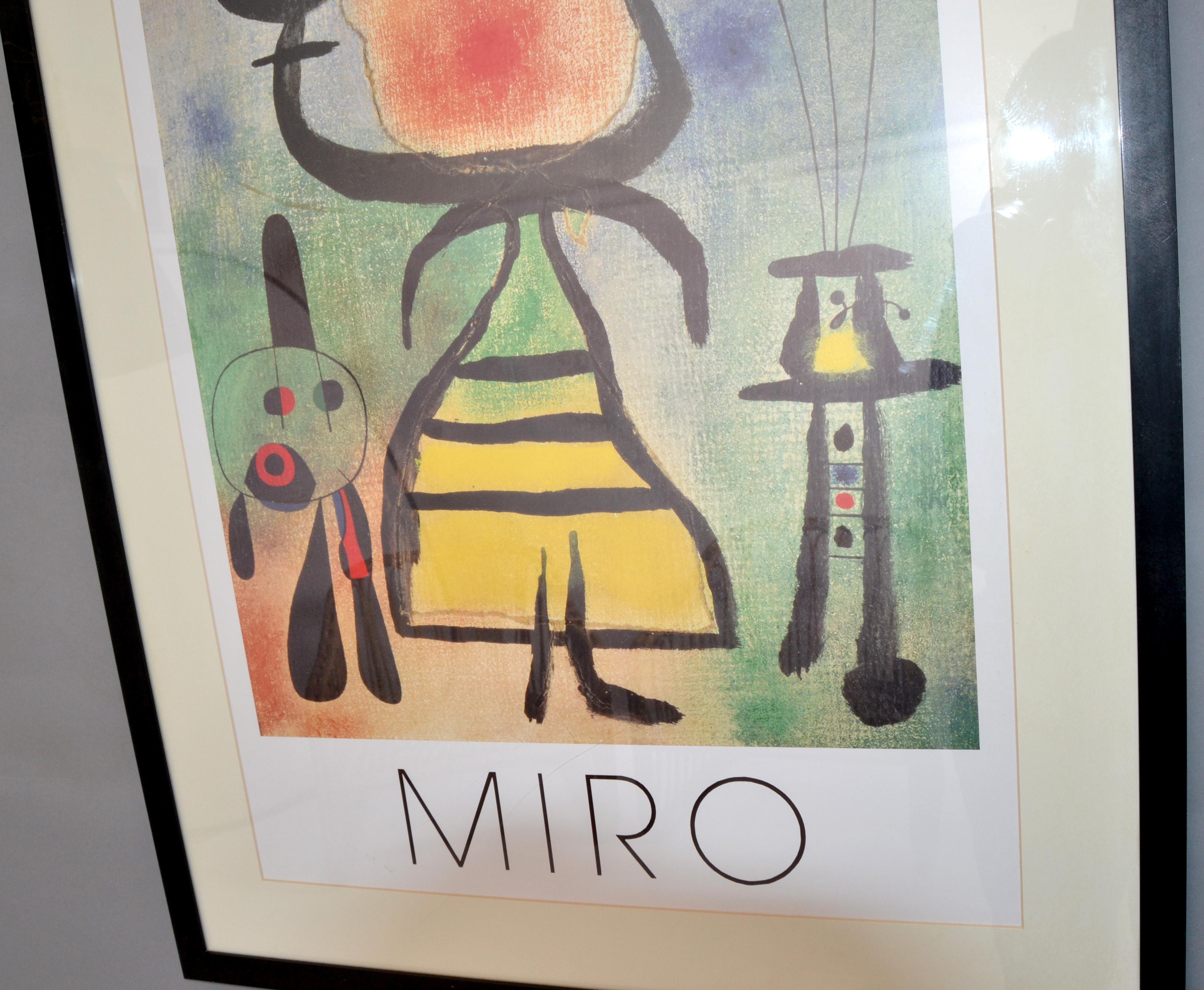 20th Century Joan Miró Femme Et Chat Lithograph Framed Printed Wall Art England 1989 Cartoon For Sale